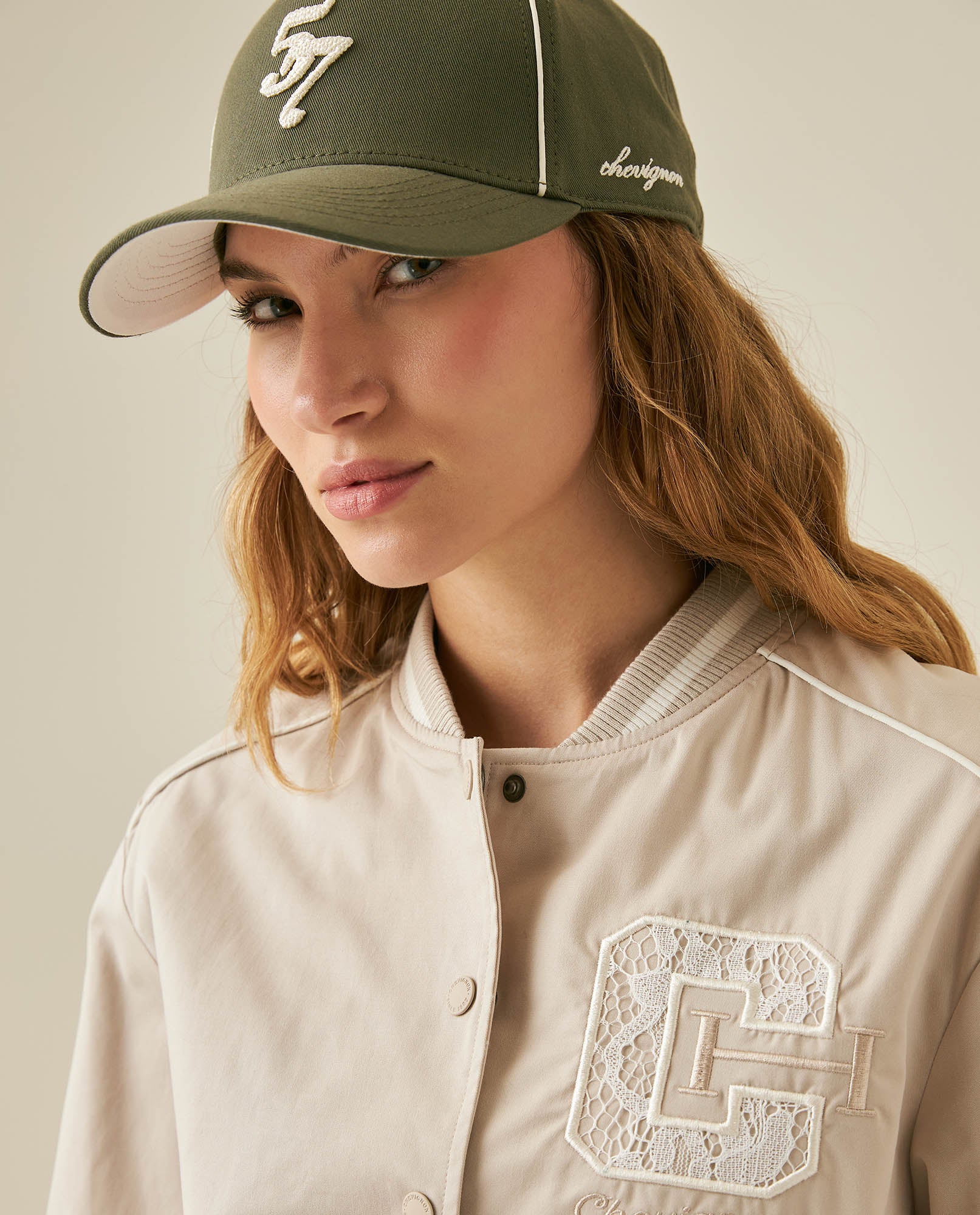 Womens Jacket Lace Embroidery Preppy Look Cotton - Beige 63_721H004_BEI140002_5