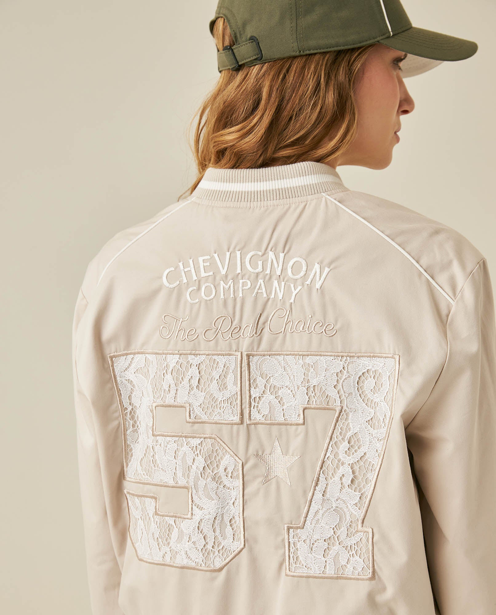 Womens Jacket Lace Embroidery Preppy Look Cotton - Beige 63_721H004_BEI140002_7