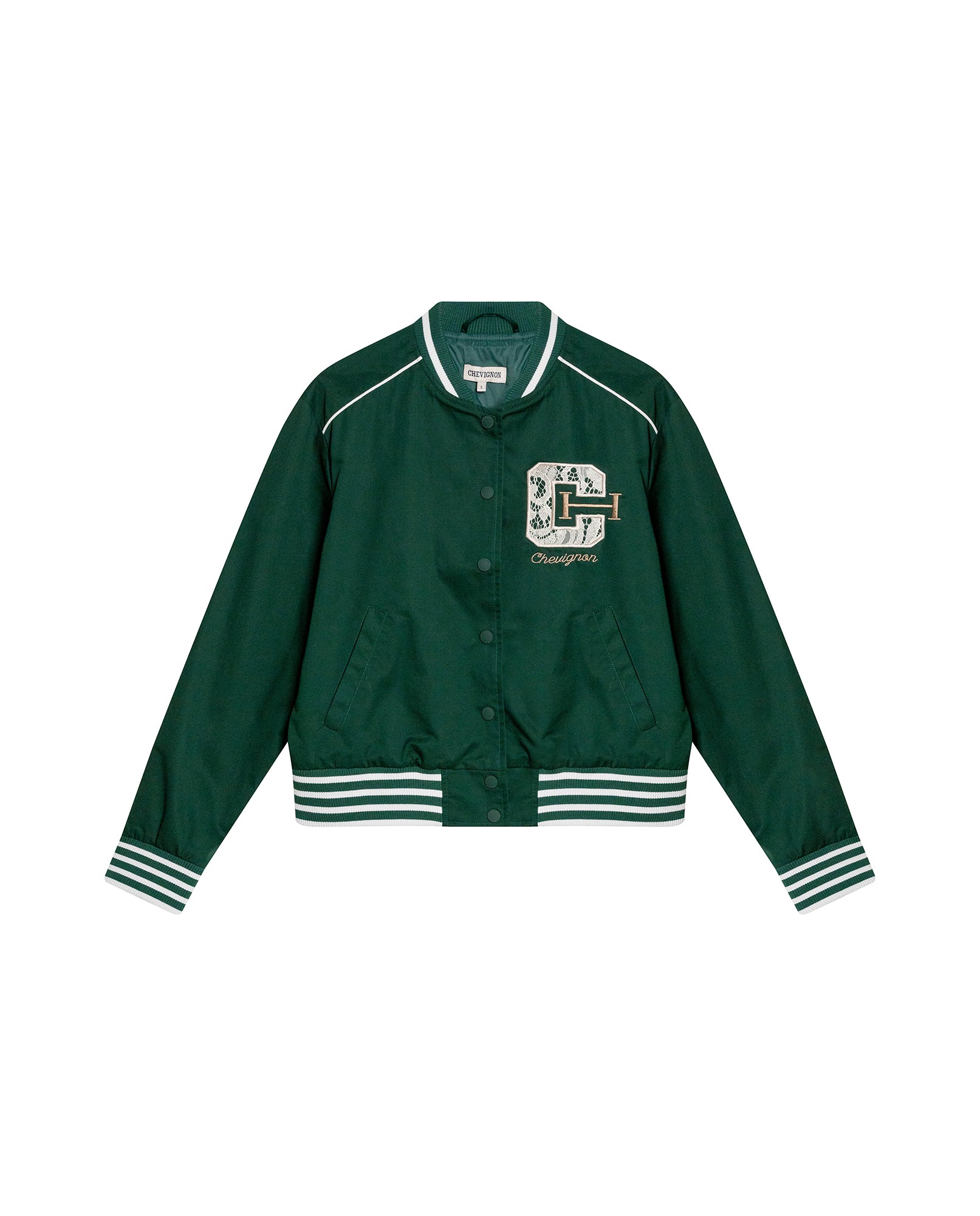 Womens Jacket Lace Embroidery Preppy Look Cotton - Dark Green 63_721H004_VER195406_3