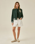Womens Jacket Lace Embroidery Preppy Look Cotton - Dark Green 63_721H004_VER195406_4
