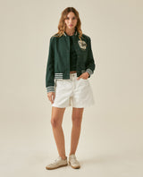 Womens Jacket Lace Embroidery Preppy Look Cotton - Dark Green 63_721H004_VER195406_4