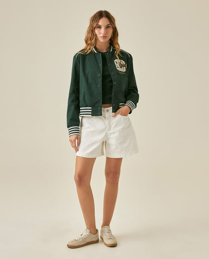 Womens Jacket Lace Embroidery Preppy Look Cotton - Dark Green 63_721H004_VER195406_4