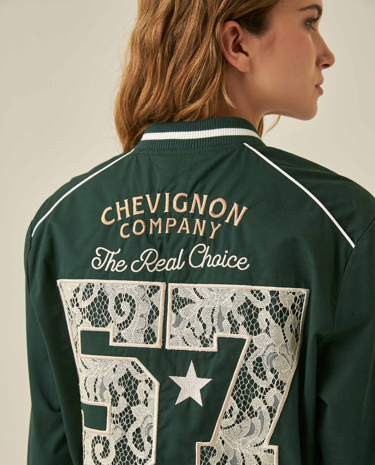 Womens Jacket Lace Embroidery Preppy Look Cotton - Dark Green 63_721H004_VER195406_7