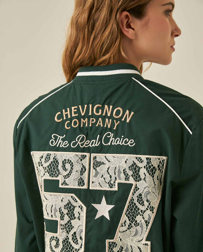 Womens Jacket Lace Embroidery Preppy Look Cotton - Dark Green 63_721H004_VER195406_7