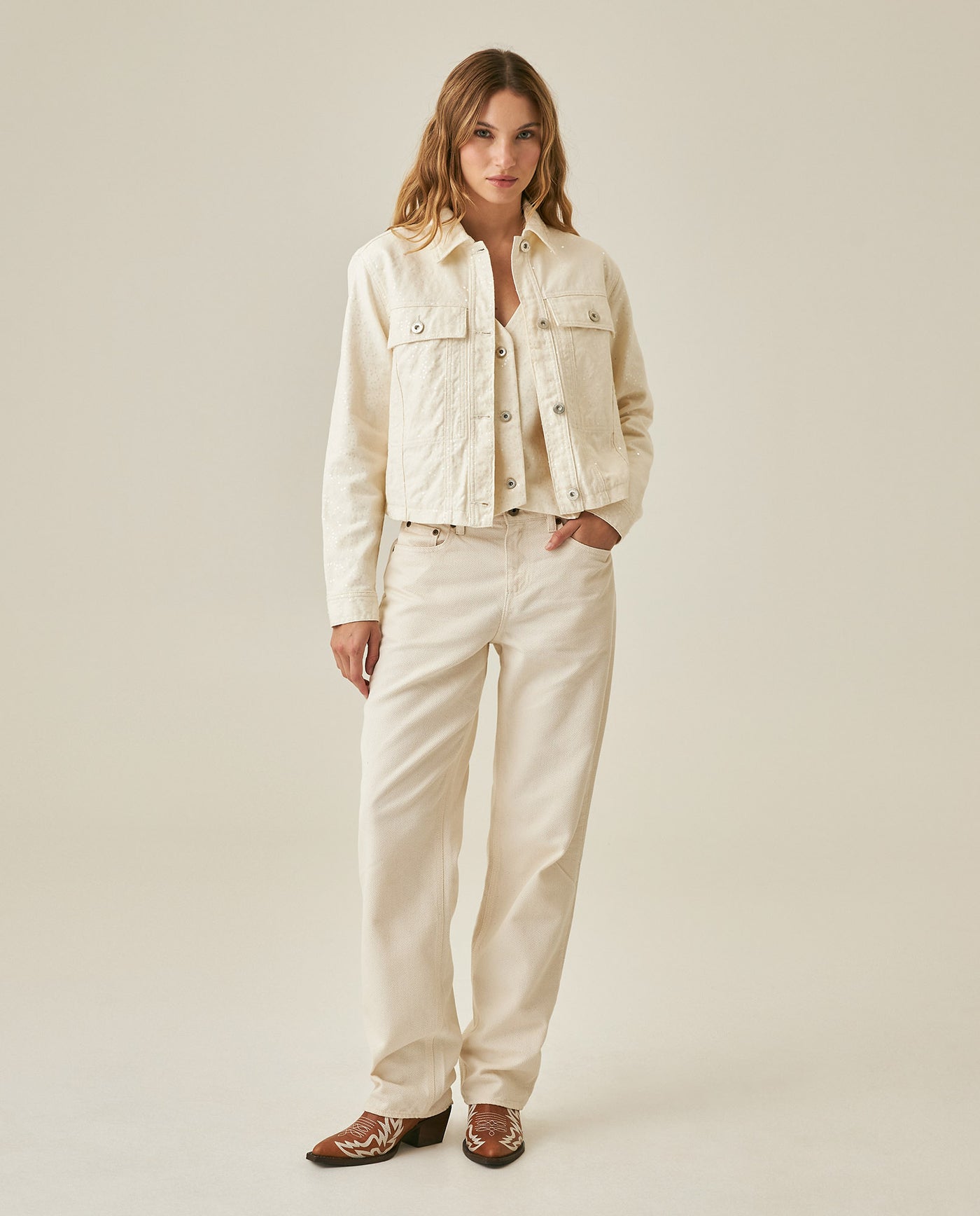 Womens Jacket Trucker Style Cotton–Tencel Denim Lightweight - Raw 63_721H005_CRU114302_4