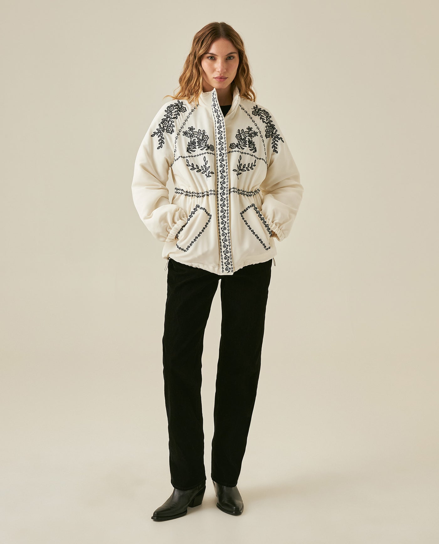 Womens Jacket Parka Style Quilted Polyester Raw Ivory Embroidery - Raw 63_721H006_CRU110103_4