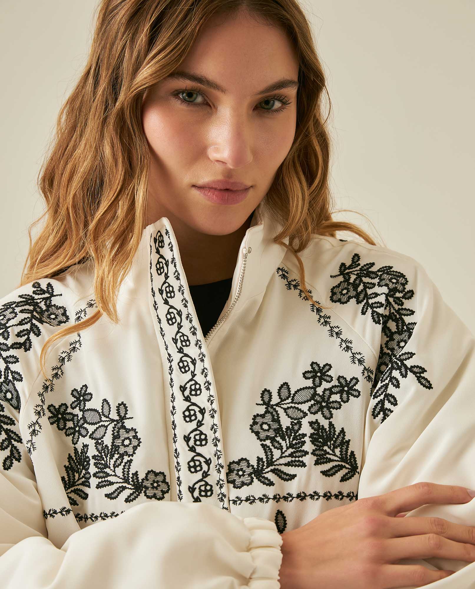 Womens Jacket Parka Style Quilted Polyester Raw Ivory Embroidery - Raw 63_721H006_CRU110103_5