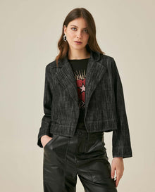Womens Jacket Blazer Crop Style Cotton Denim Lightweight - Black 63_721H007_NEG194004_0
