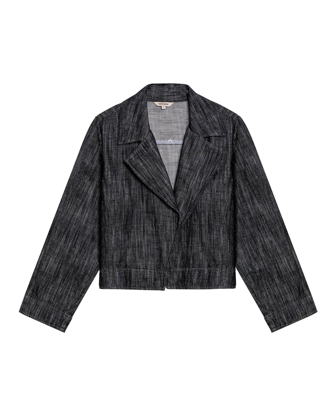Womens Jacket Blazer Crop Style Cotton Denim Lightweight - Black 63_721H007_NEG194004_3