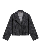 Womens Jacket Blazer Crop Style Cotton Denim Lightweight - Black 63_721H007_NEG194004_3