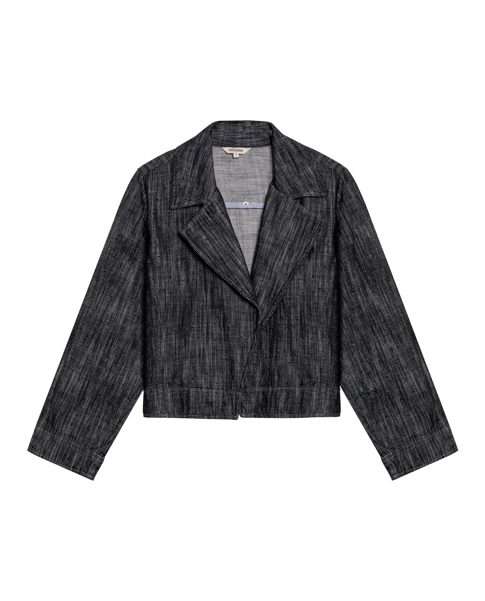 Womens Jacket Blazer Crop Style Cotton Denim Lightweight - Black 63_721H007_NEG194004_3