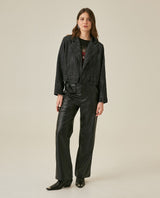 Womens Jacket Blazer Crop Style Cotton Denim Lightweight - Black 63_721H007_NEG194004_4