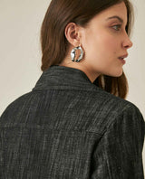 Womens Jacket Blazer Crop Style Cotton Denim Lightweight - Black 63_721H007_NEG194004_7