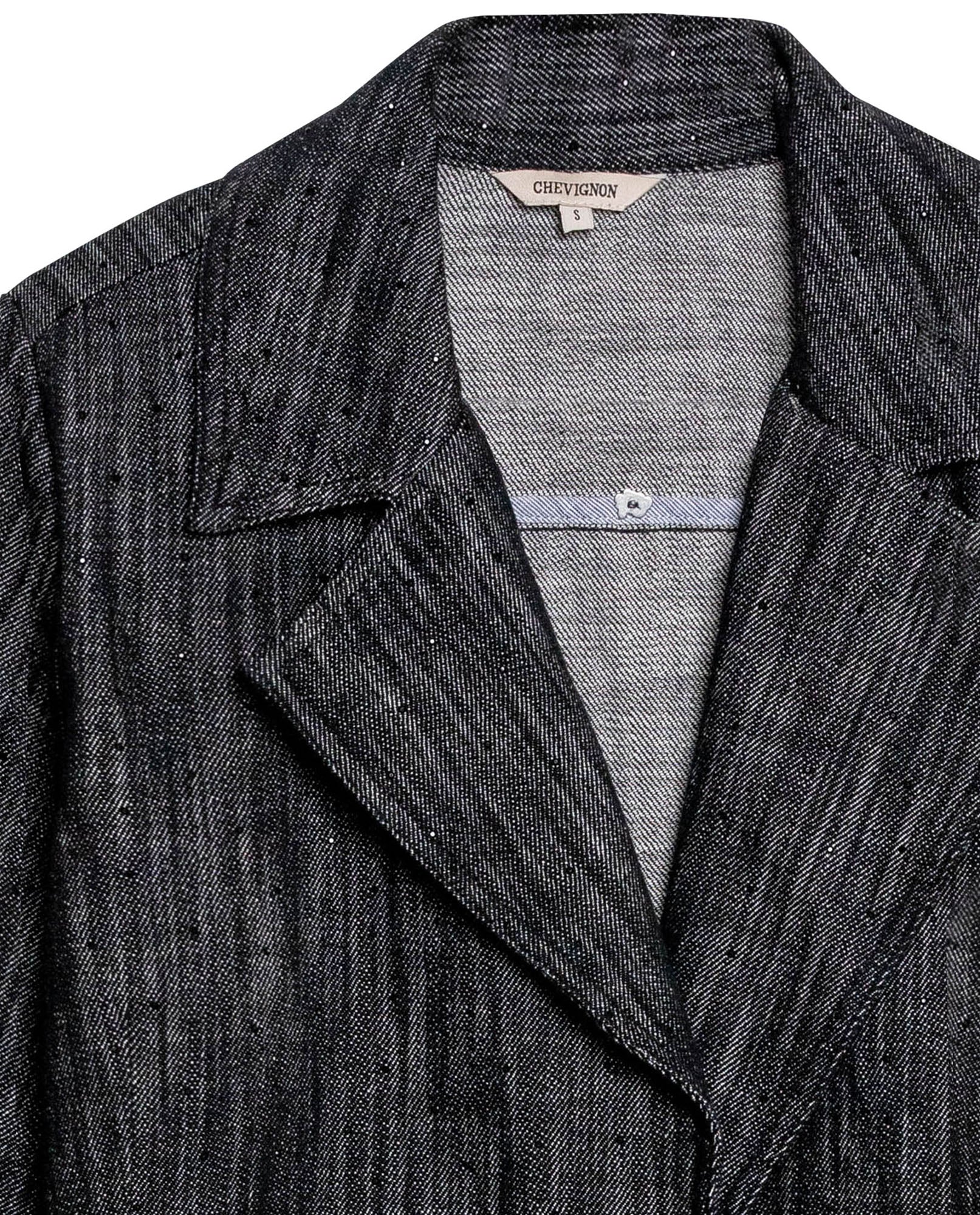 Womens Jacket Blazer Crop Style Cotton Denim Lightweight - Black 63_721H007_NEG194004_8