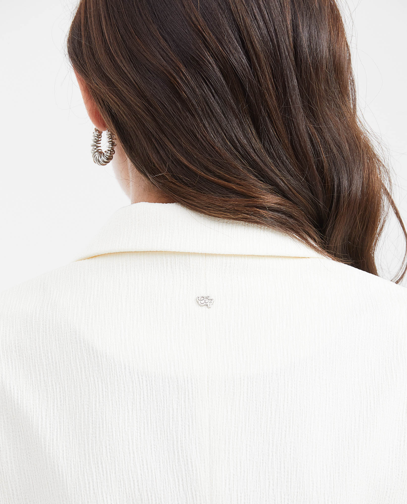 Women's Semi-Fitted Cropped Blazer with Corrugated Texture in Polyester-Elastane - 5