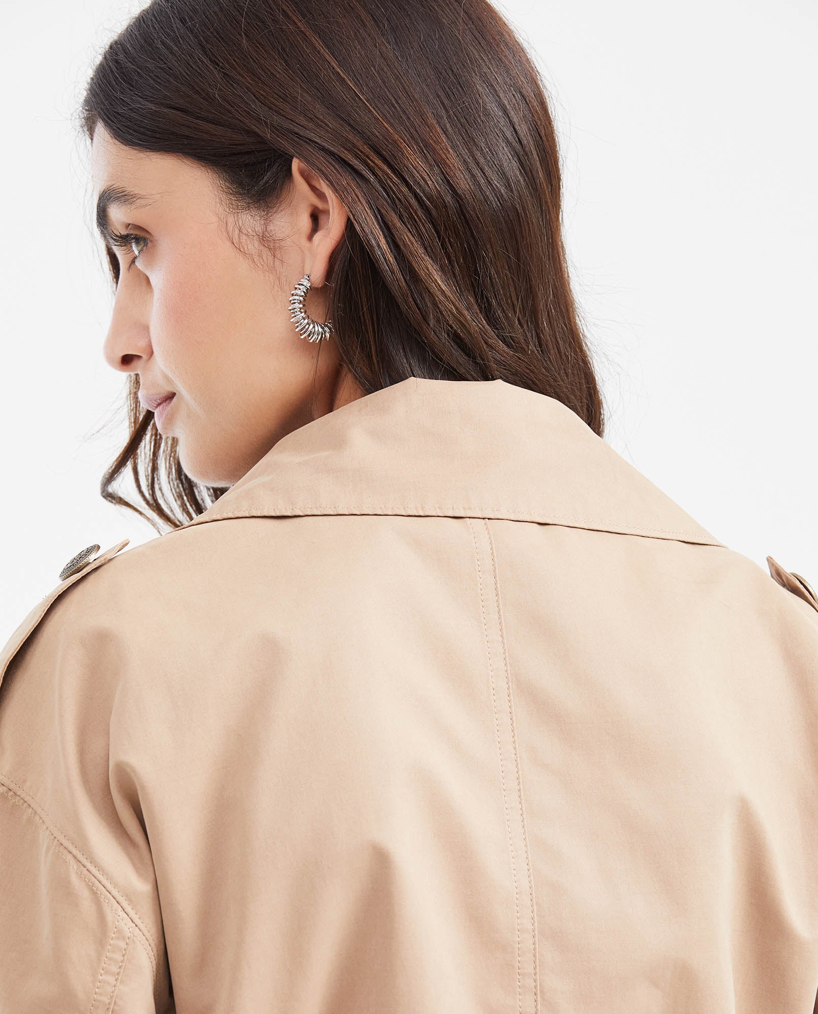 Women's Cropped Trench Jacket with Peach Touch in Polyester-Polyamide-Cotton - 6