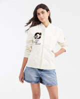Women's Varsity Bomber Jacket with Velveteen Floral Appliqués in Cotton - 1