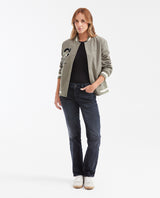 Women's Varsity Bomber Jacket with Velveteen Floral Appliqués in Cotton - 2