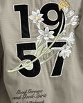 Women's Varsity Bomber Jacket with Velveteen Floral Appliqués in Cotton - 6
