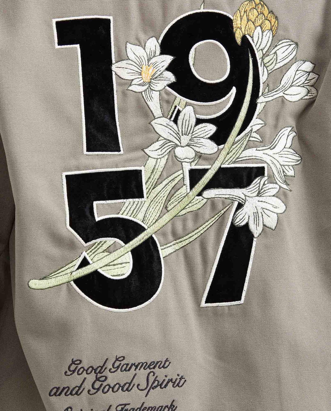 Women's Varsity Bomber Jacket with Velveteen Floral Appliqués in Cotton - 6
