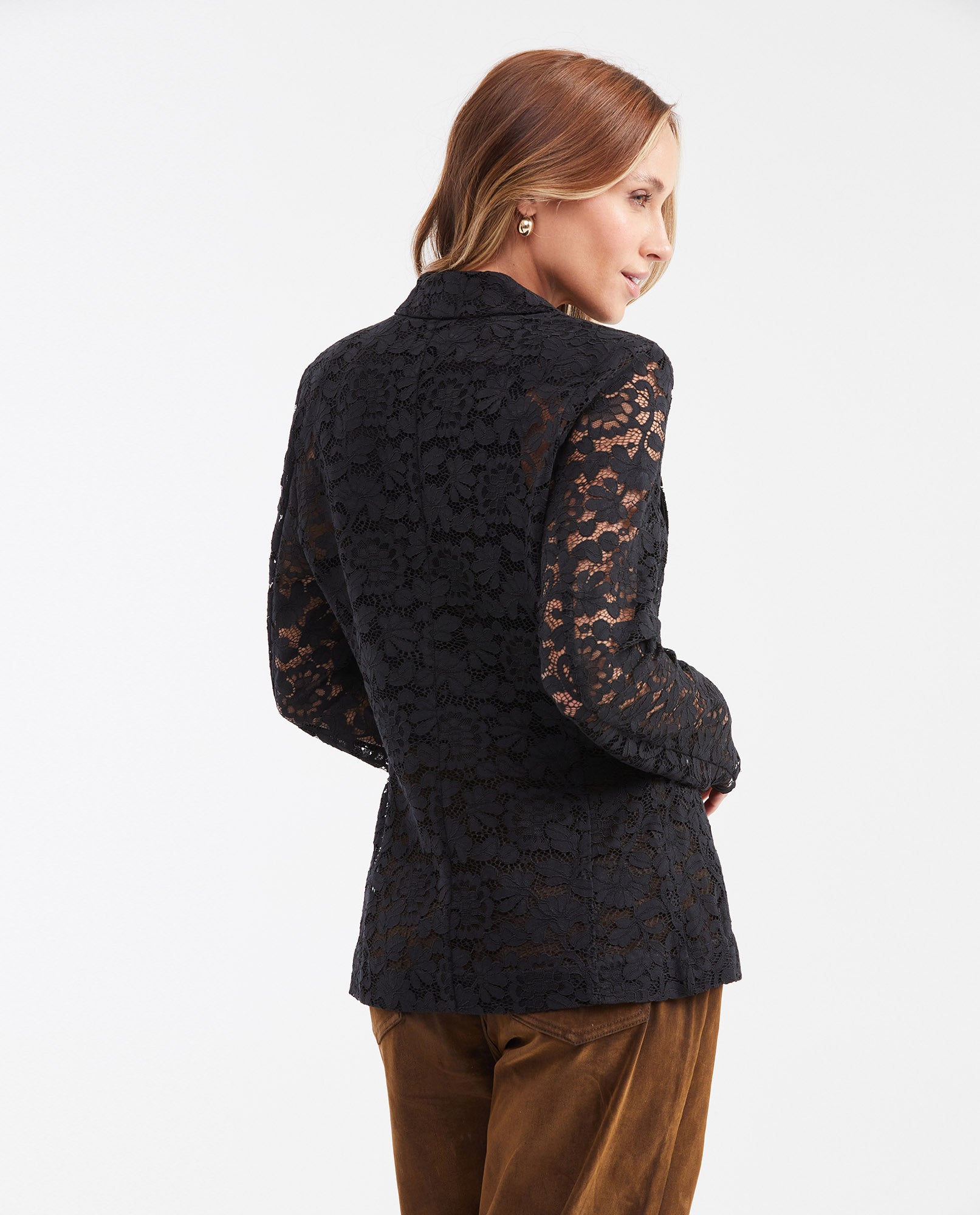 Women's Fitted Lace Blazer with Berry Sleeve Finish - 4