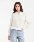 Women's Relaxed Fit Mesh Bomber Jacket with Lurex in Polyester-Rayon-Lurex - 1