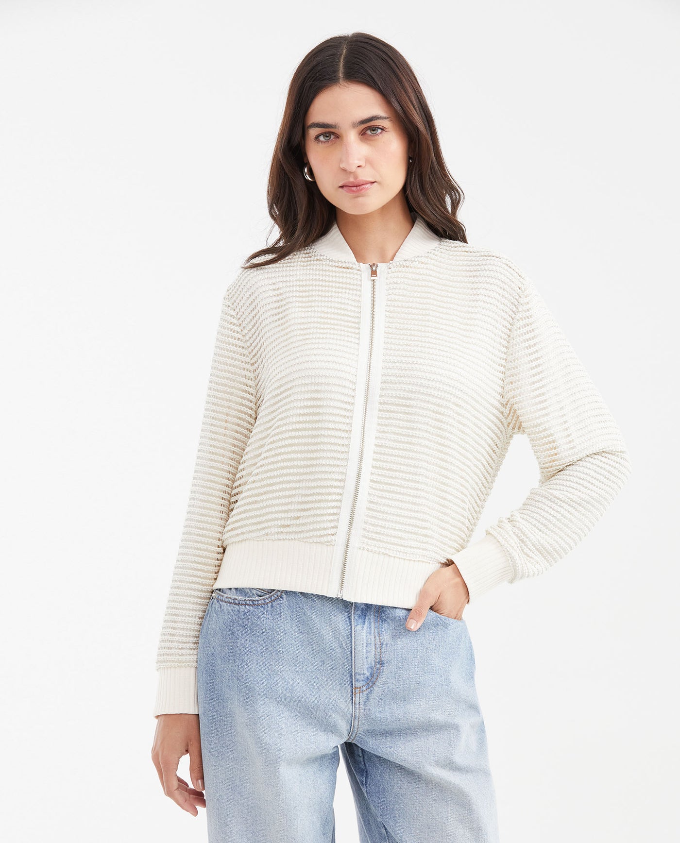 Women's Relaxed Fit Mesh Bomber Jacket with Lurex in Polyester-Rayon-Lurex - 1