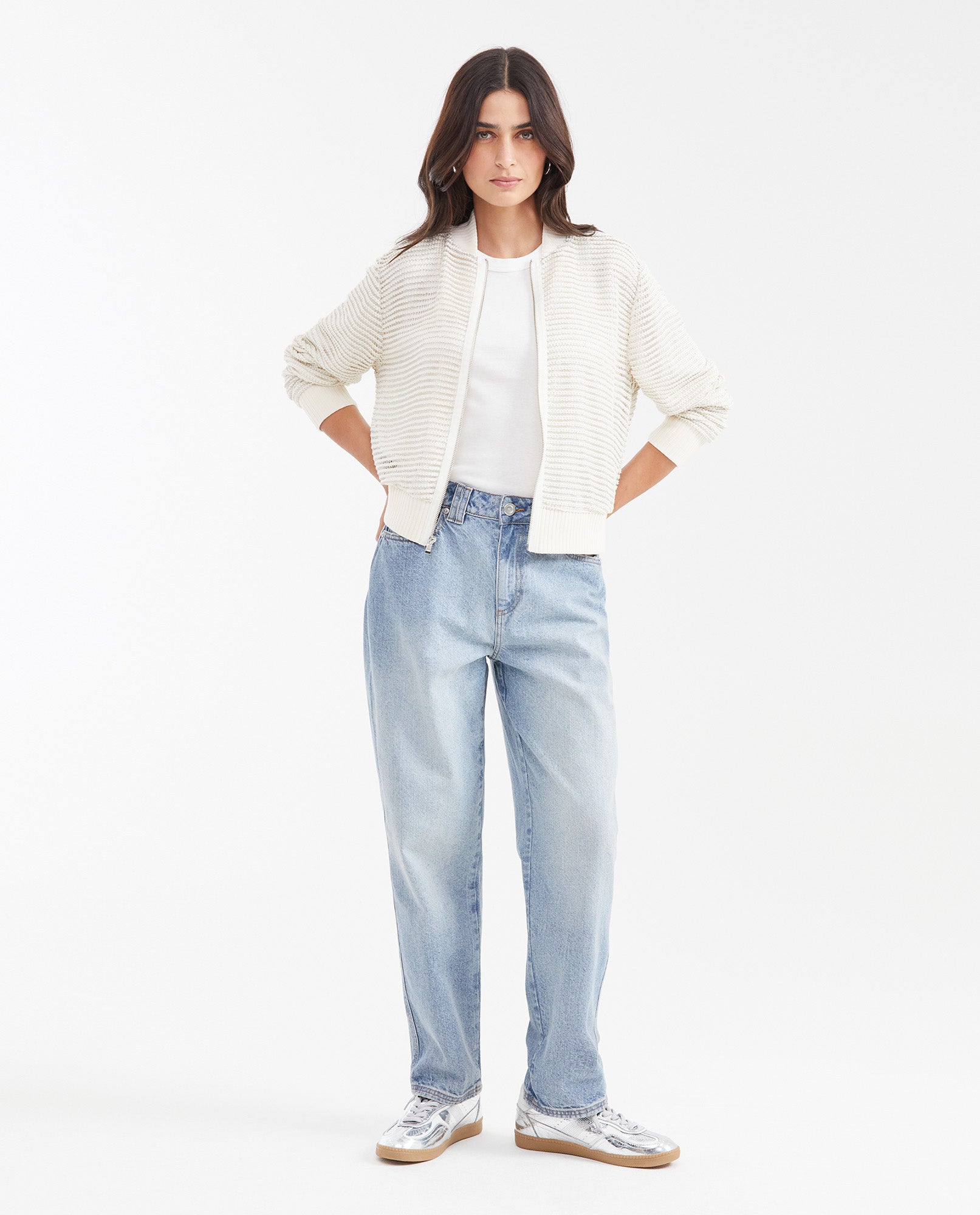 Women's Relaxed Fit Mesh Bomber Jacket with Lurex in Polyester-Rayon-Lurex - 2
