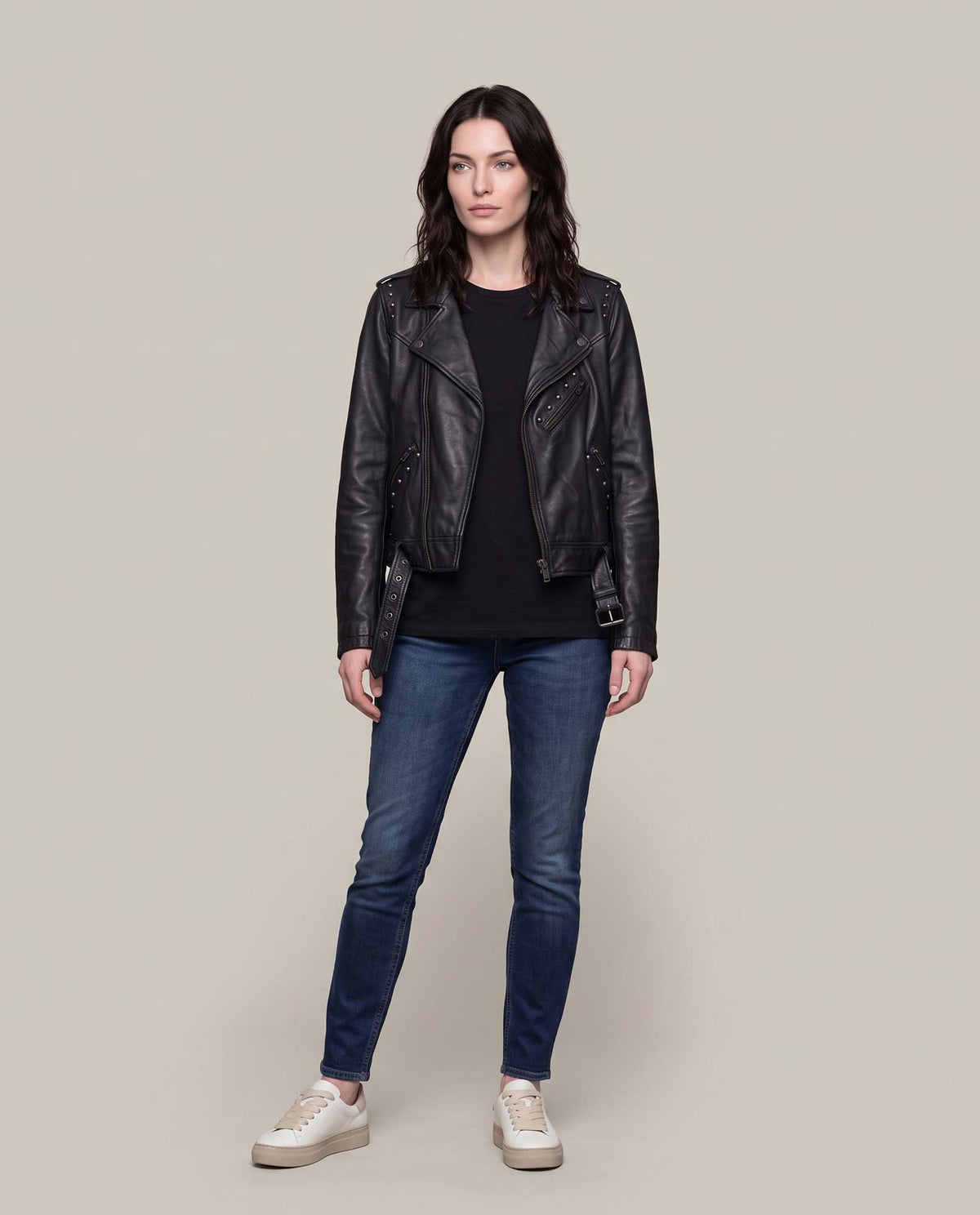 Women´s Leather Biker Jacket - Black 63_724D400_NEG193909_4