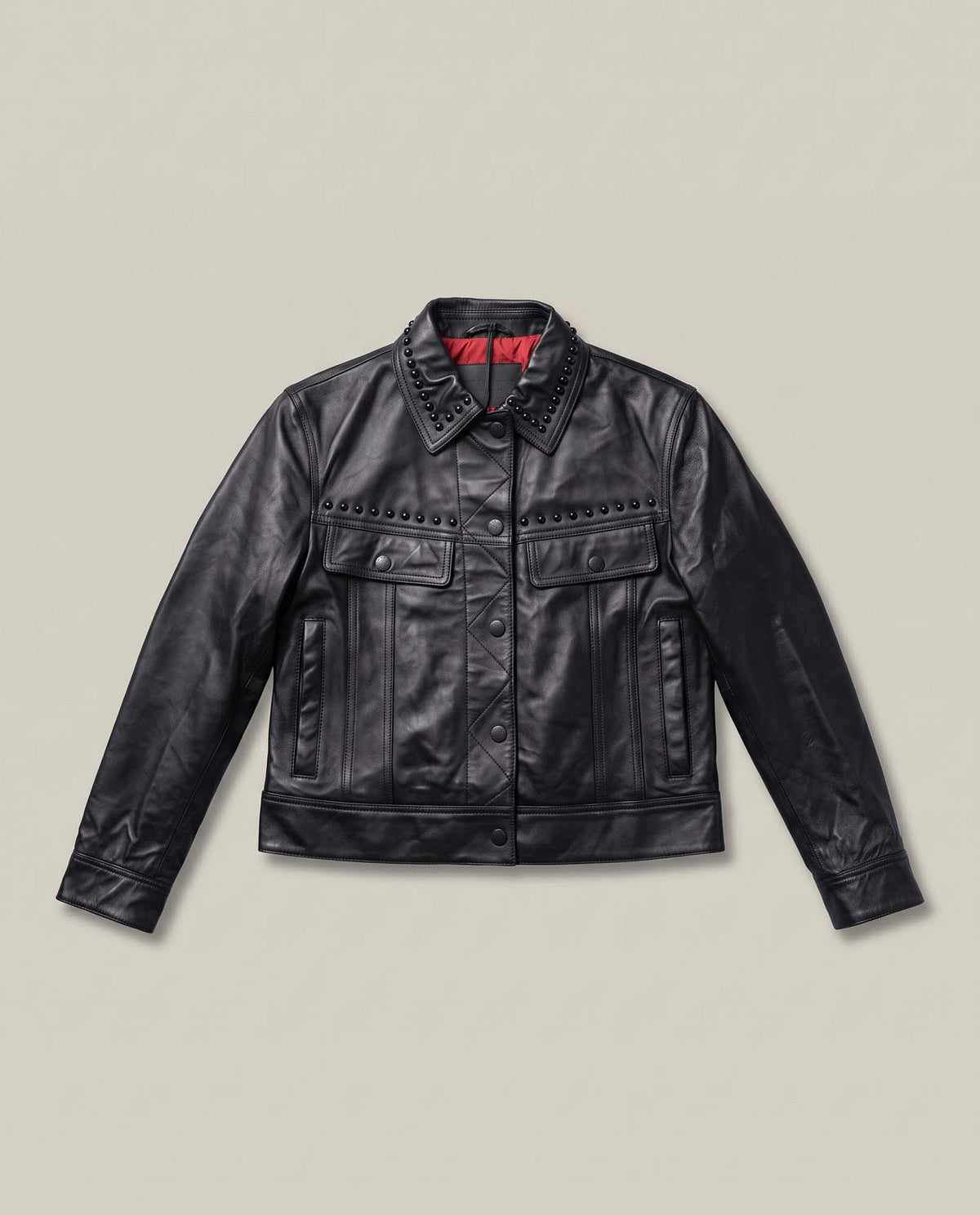 Women´s Studded Leather Jacket - Black 63_724D407_NEG193909_3