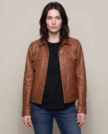 Women´s Leather Trucker Jacket - Brown 63_724D411_CAF181148_0