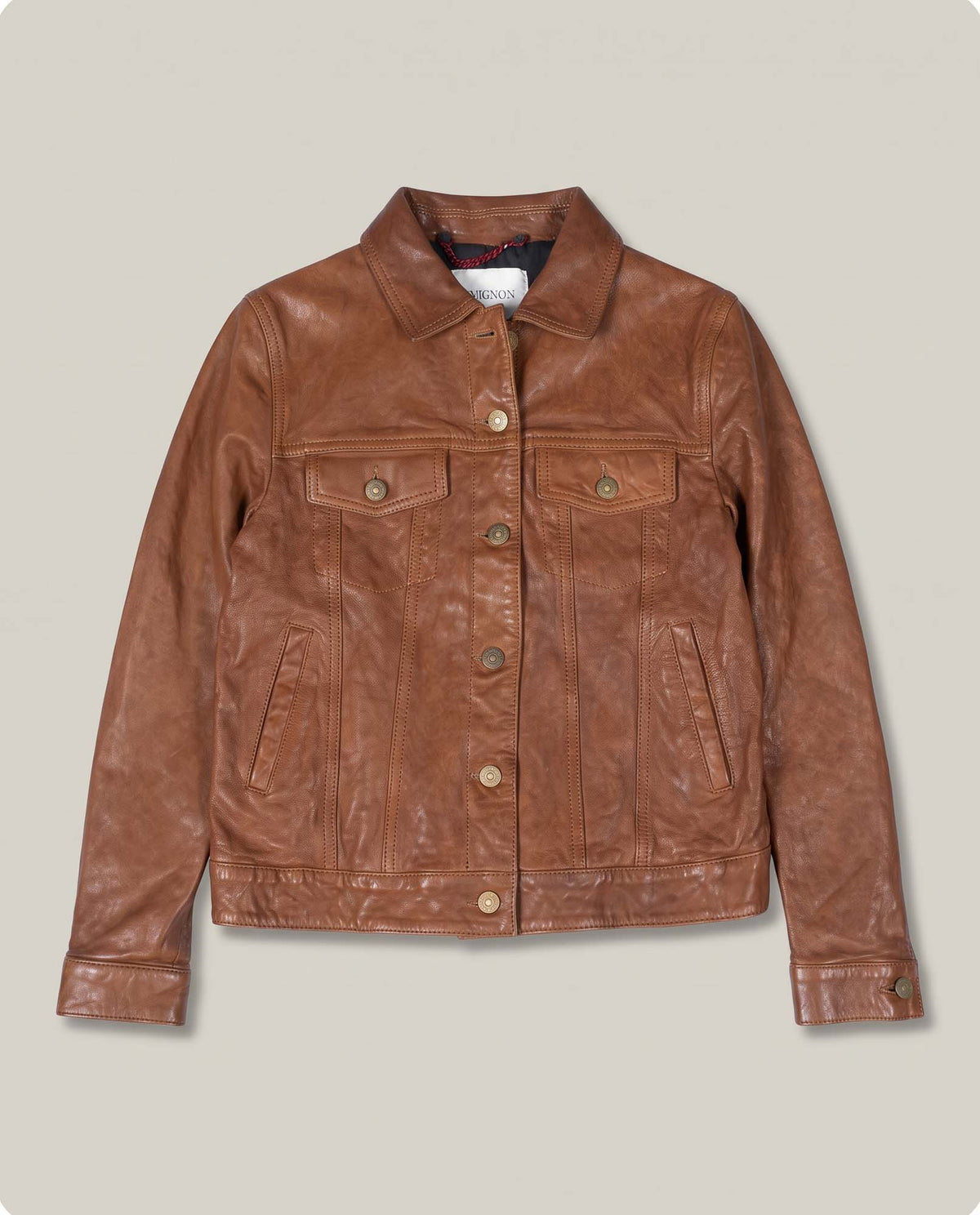 Women´s Leather Trucker Jacket - Brown 63_724D411_CAF181148_3