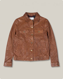 Women´s Leather Trucker Jacket - Brown 63_724D411_CAF181148_3