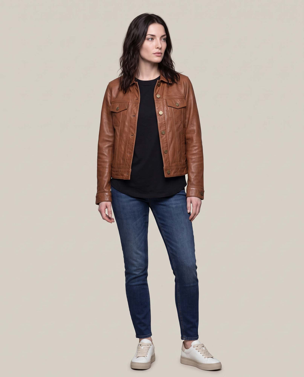 Women´s Leather Trucker Jacket - Brown 63_724D411_CAF181148_4