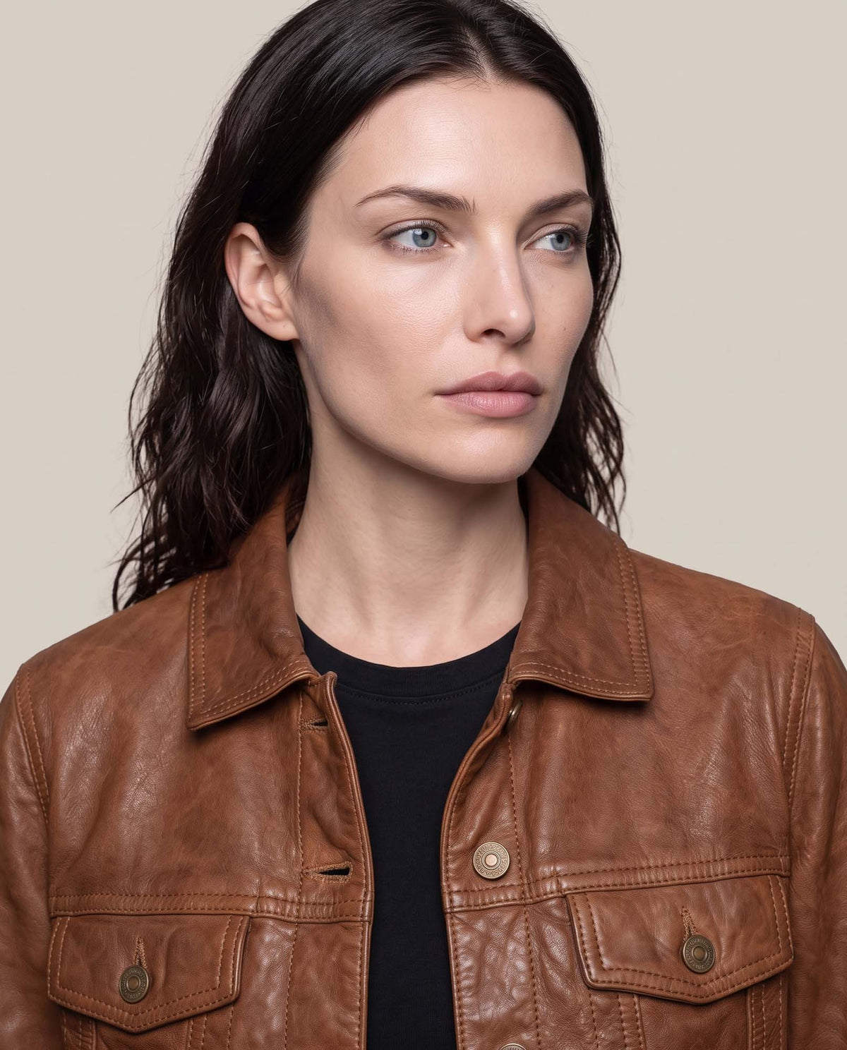 Women´s Leather Trucker Jacket - Brown 63_724D411_CAF181148_5