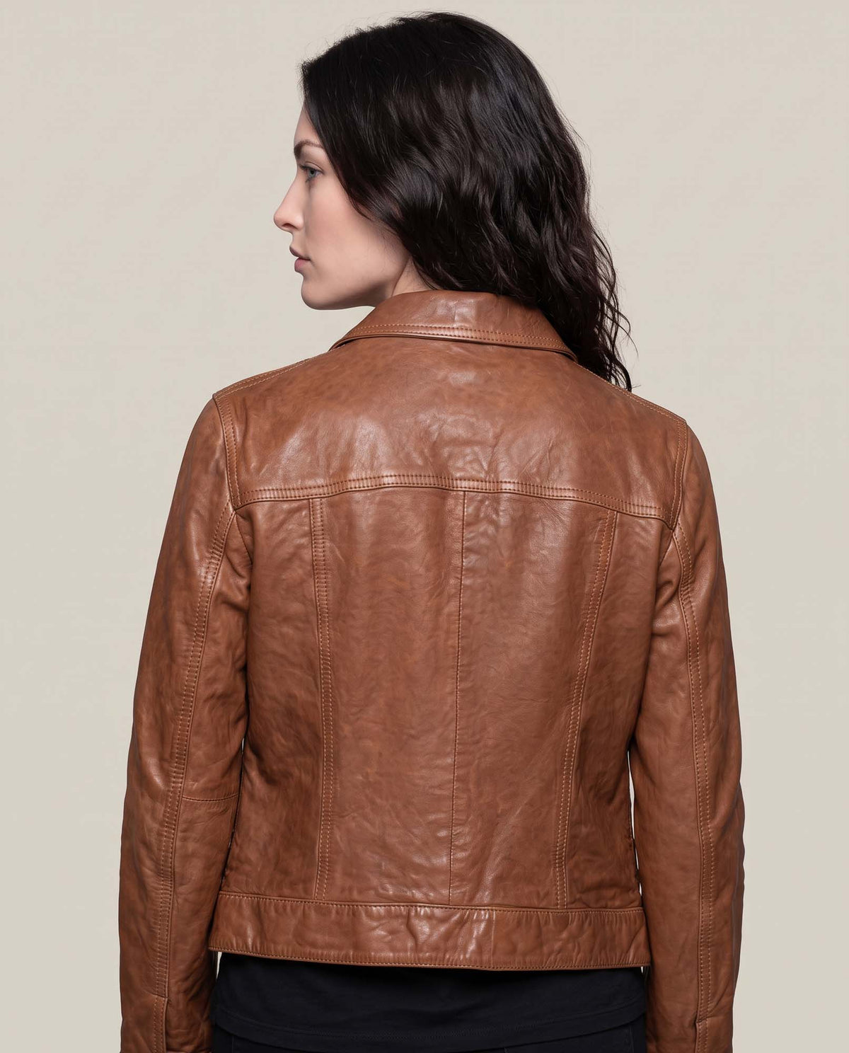 Women´s Leather Trucker Jacket - Brown 63_724D411_CAF181148_6