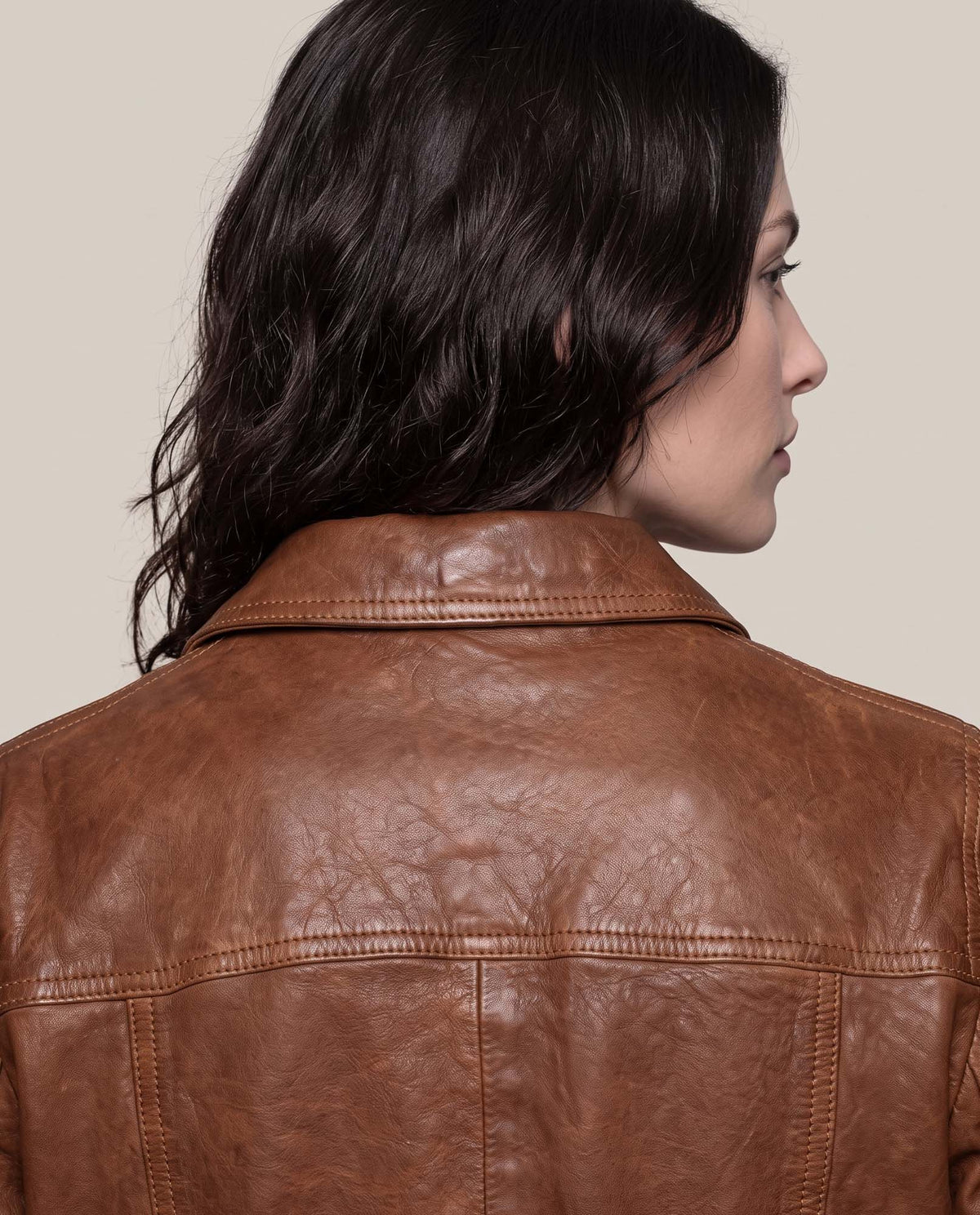 Women´s Leather Trucker Jacket - Brown 63_724D411_CAF181148_7