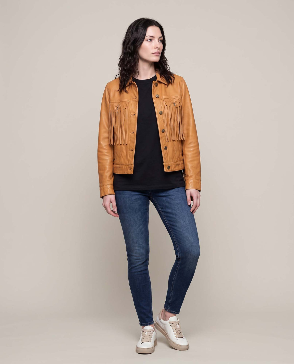 Women´s Fringe Leather Jacket - Brown 63_724D412_CAF181148_4