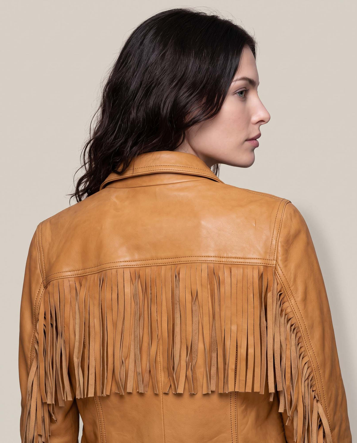 Women´s Fringe Leather Jacket - Brown 63_724D412_CAF181148_7