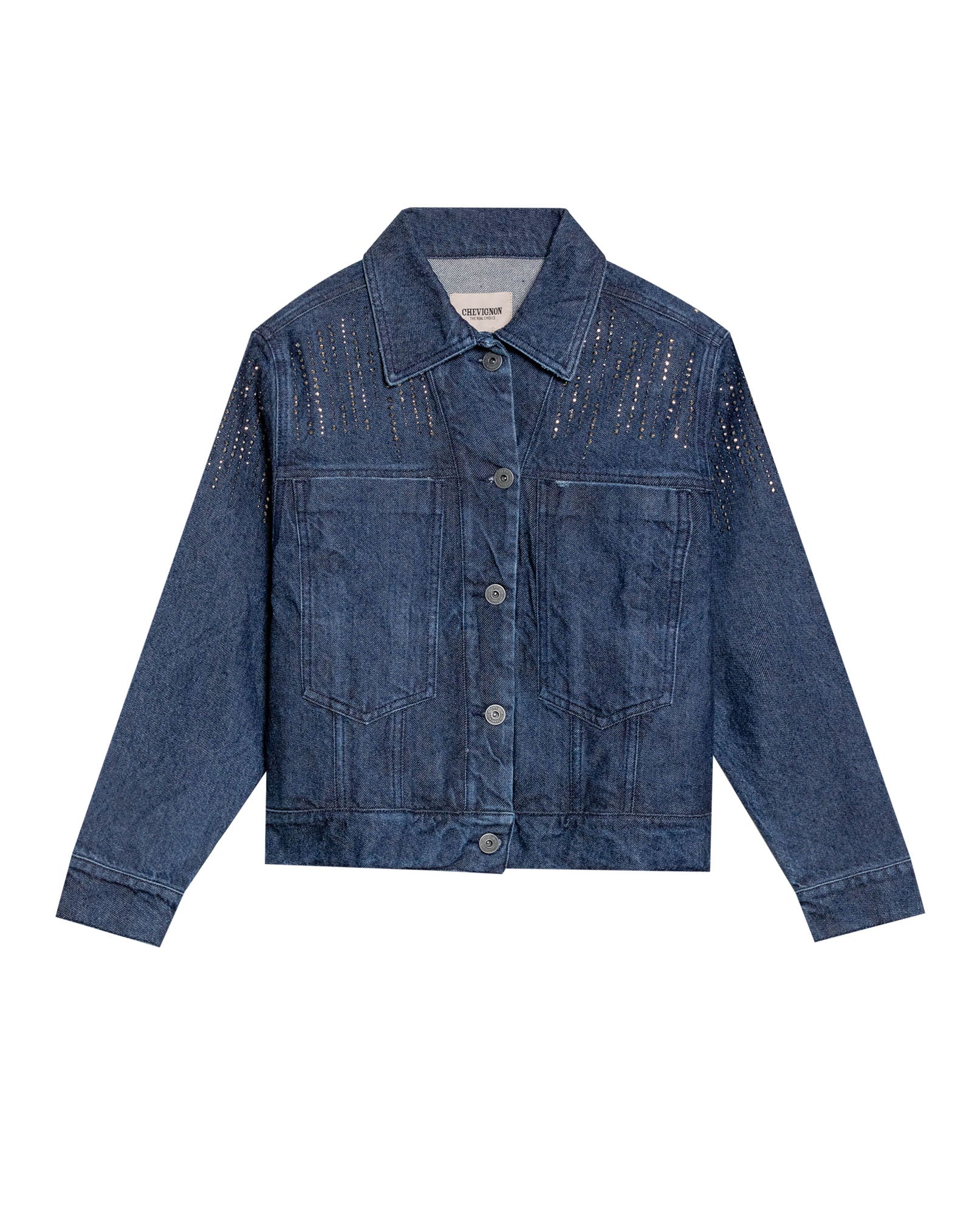 Women’s Oversized Denim Trucker Jacket in Cotton, Sparkle - 1