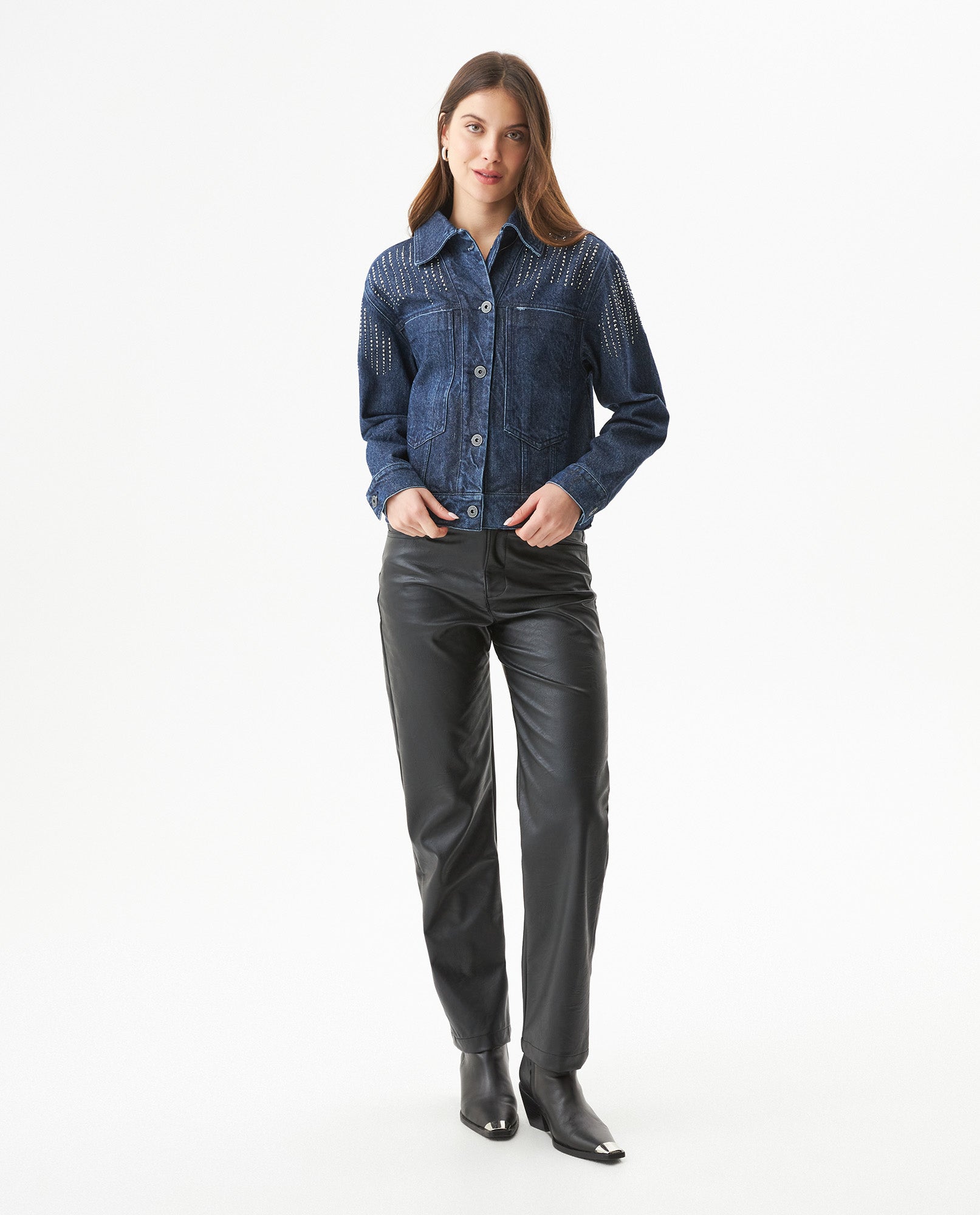 Women’s Oversized Denim Trucker Jacket in Cotton, Sparkle - 3