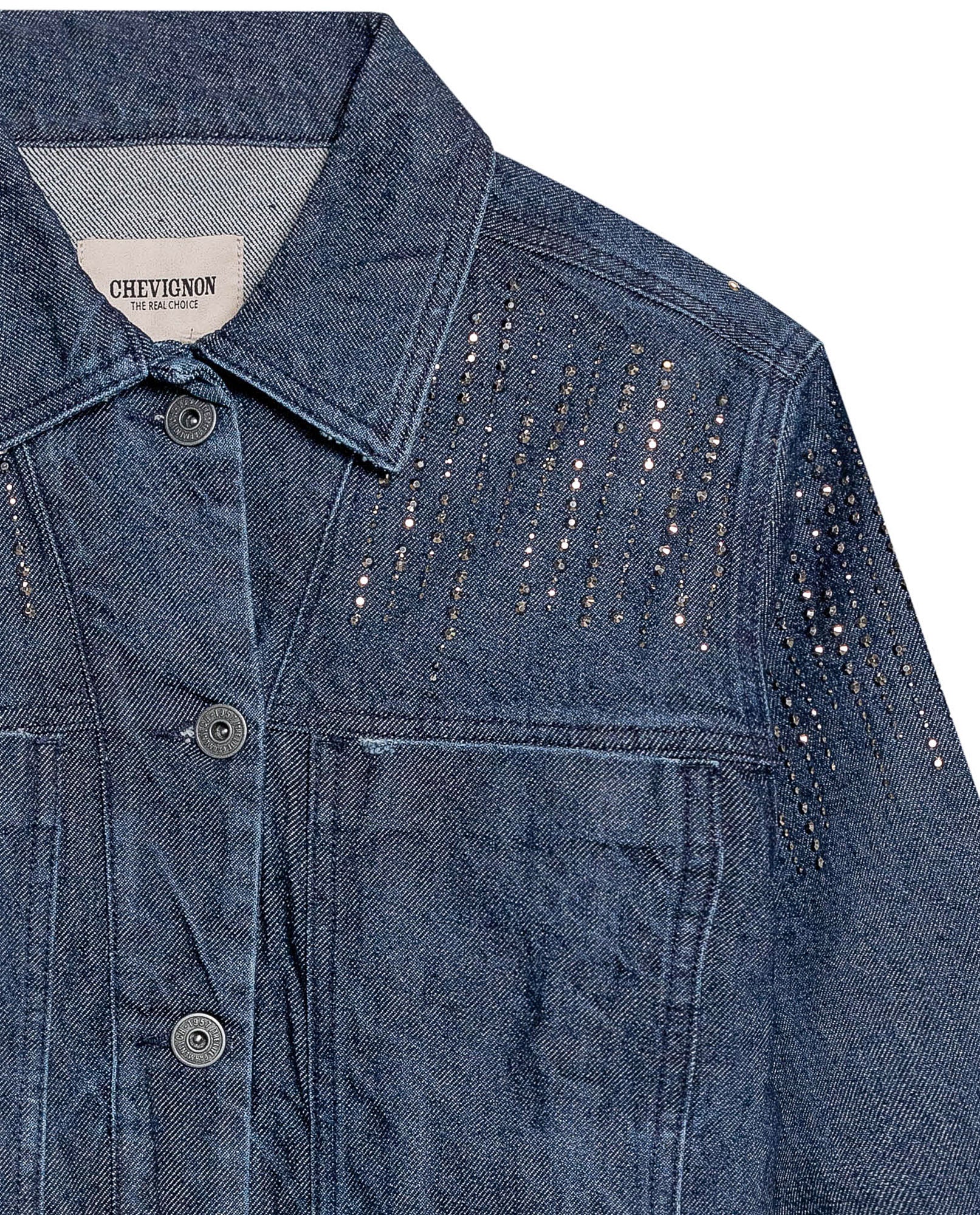 Women’s Oversized Denim Trucker Jacket in Cotton, Sparkle - 7