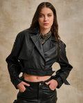 Women's Leather Biker Jacket with Belt, Glow - 1