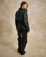 Women's Leather Biker Jacket with Belt, Glow - 3