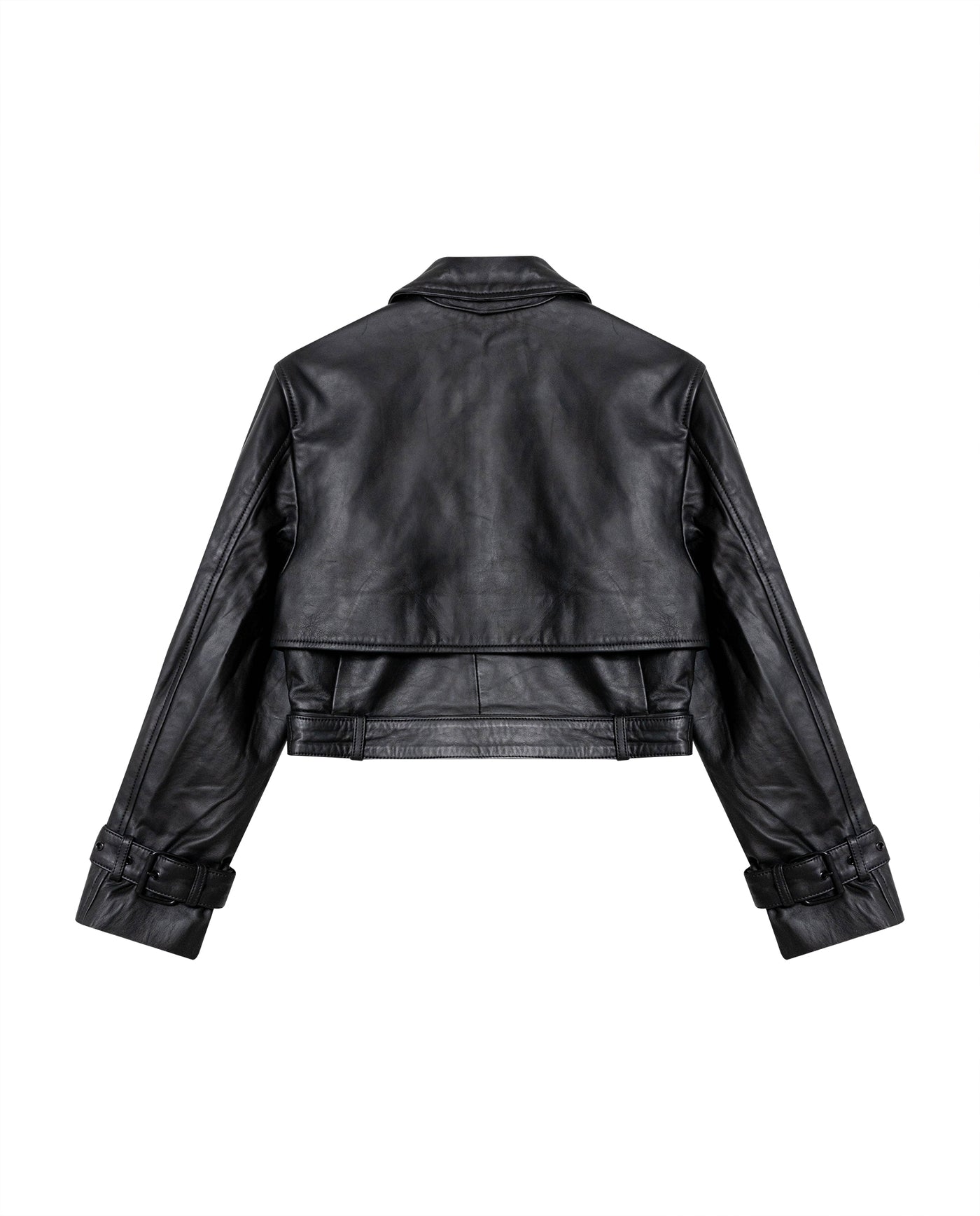 Women's Leather Biker Jacket with Belt, Glow - 4