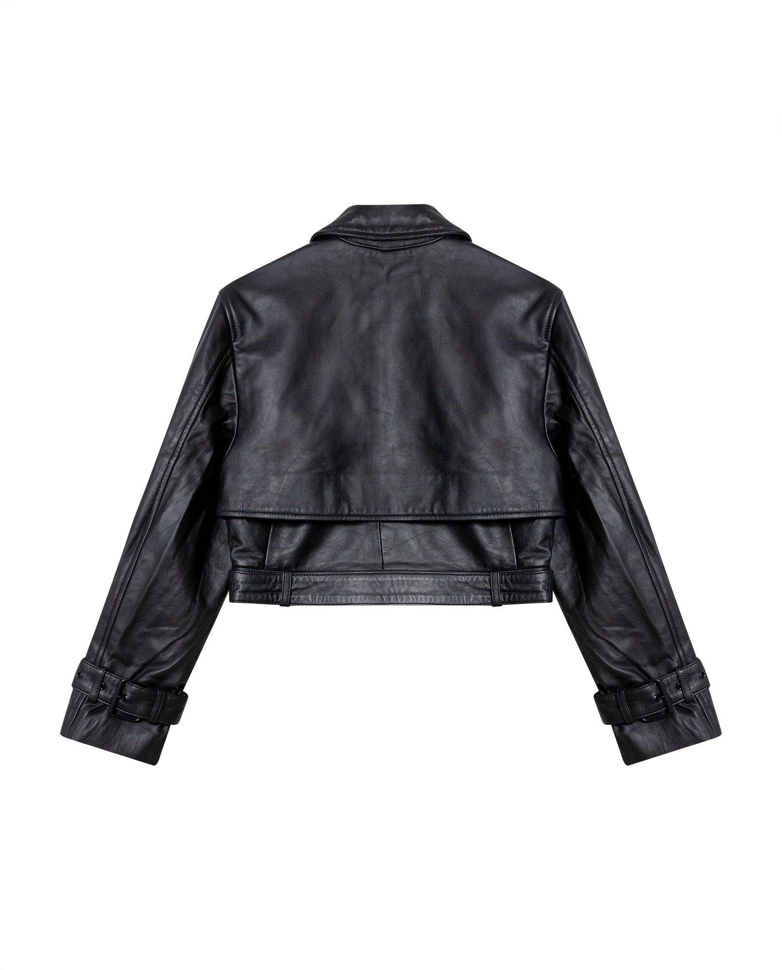 Women's Leather Biker Jacket with Belt, Glow - 4