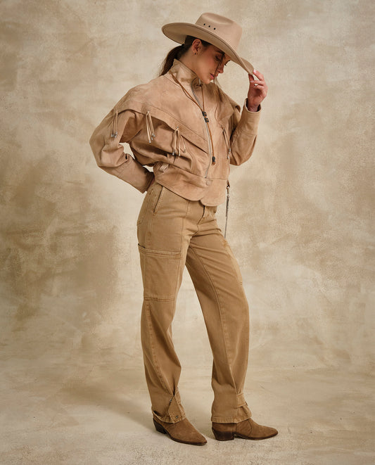 Women's Leather Bomber Jacket - Beige 63_724G505_BEI141118_3