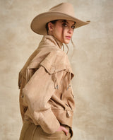 Women's Leather Bomber Jacket - Beige 63_724G505_BEI141118_5