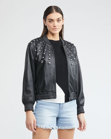 BOMBER BALLOON LEATHER JACKET IN BLACK