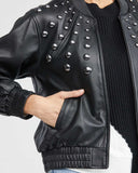 BOMBER BALLOON LEATHER JACKET IN BLACK